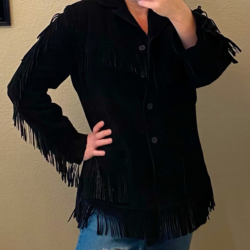 Newport News Suede Leather Fringe Moto West Jacket